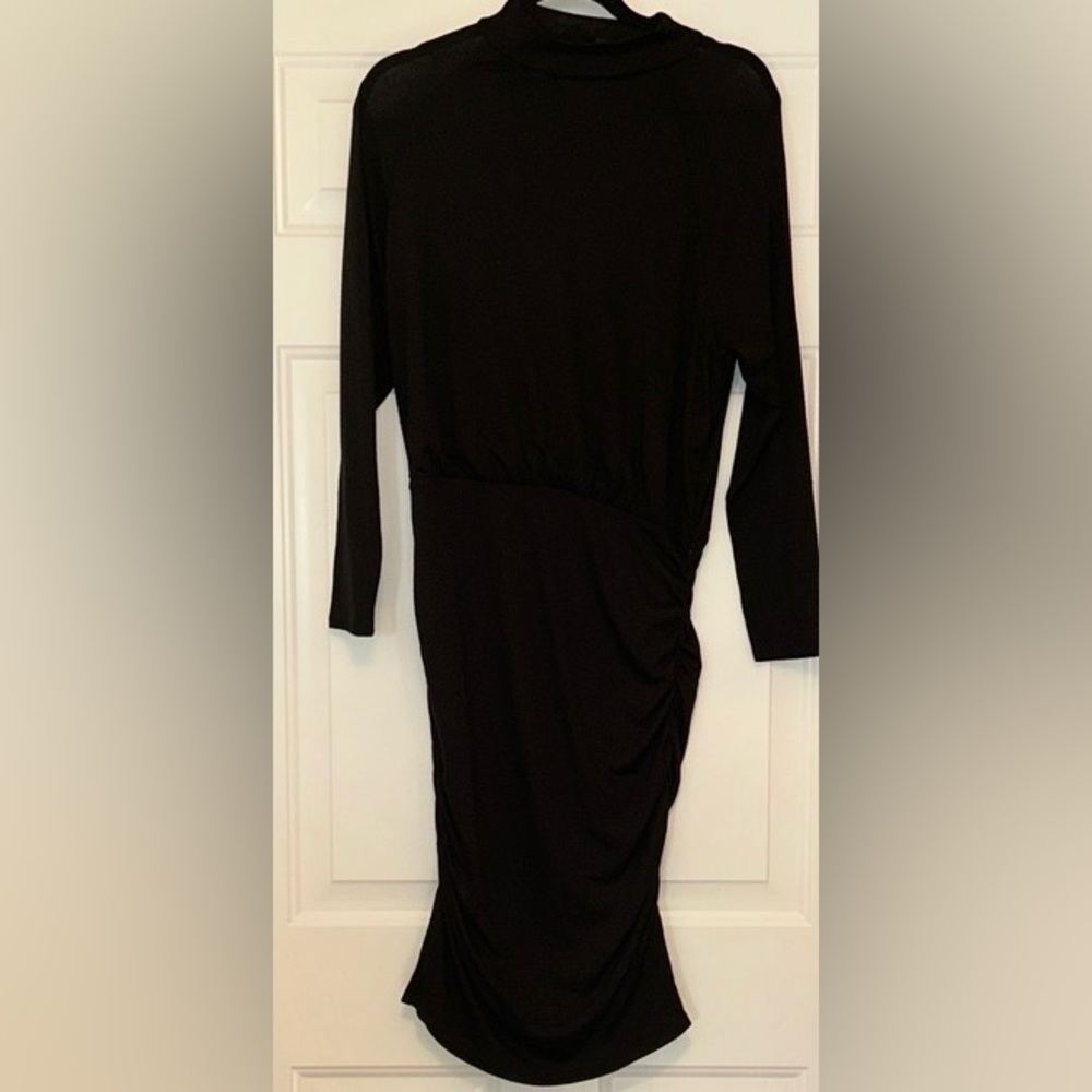 Express Mock Neck Women's Sheer LS Lined Dress M Black Ruching Classic Timeless
